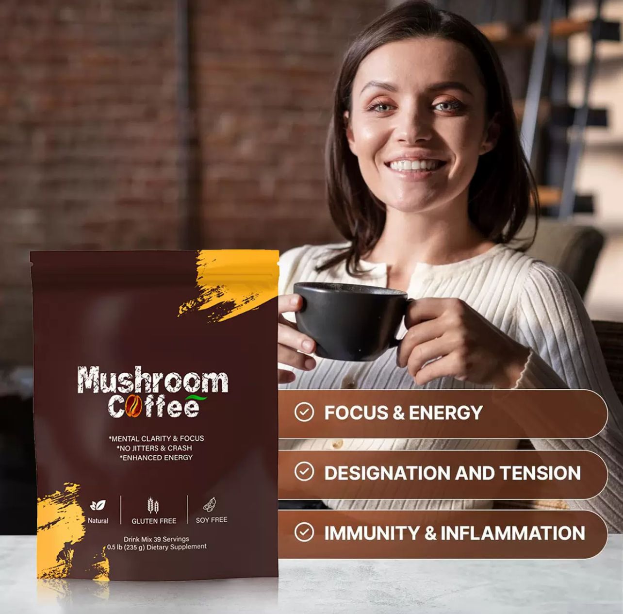 Mushroom Coffee - with Lion's Mane, Cordyceps, Reishi - Replenish Energy, Improve Concentration, Enhance Immunity