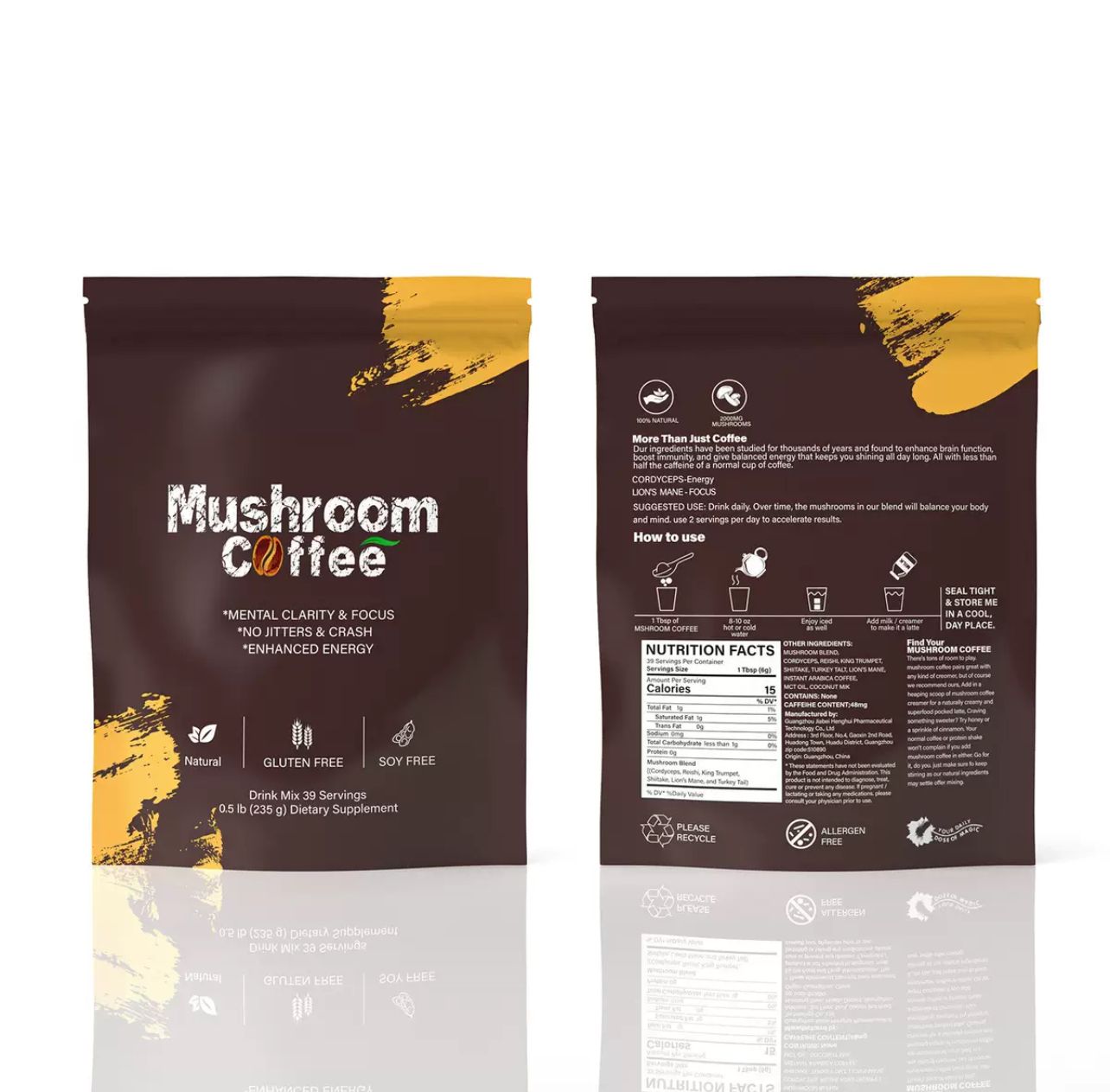 Mushroom Coffee - with Lion's Mane, Cordyceps, Reishi - Replenish Energy, Improve Concentration, Enhance Immunity